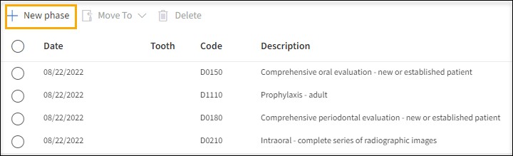 Treatment Plan with yellow highlight box around the +New Phase button.